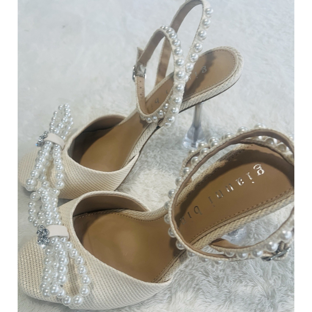 Gianni Bini Bridal Collection Sz 9 Cream Haydn Satin Pearl Bow Dress Sandals NWT - Picture 11 of 16